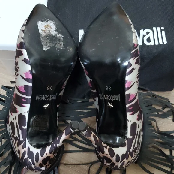 Just Cavalli Black and Purple Satin Boot With Black Leather Fringe Overlay - Picture 7 of 8